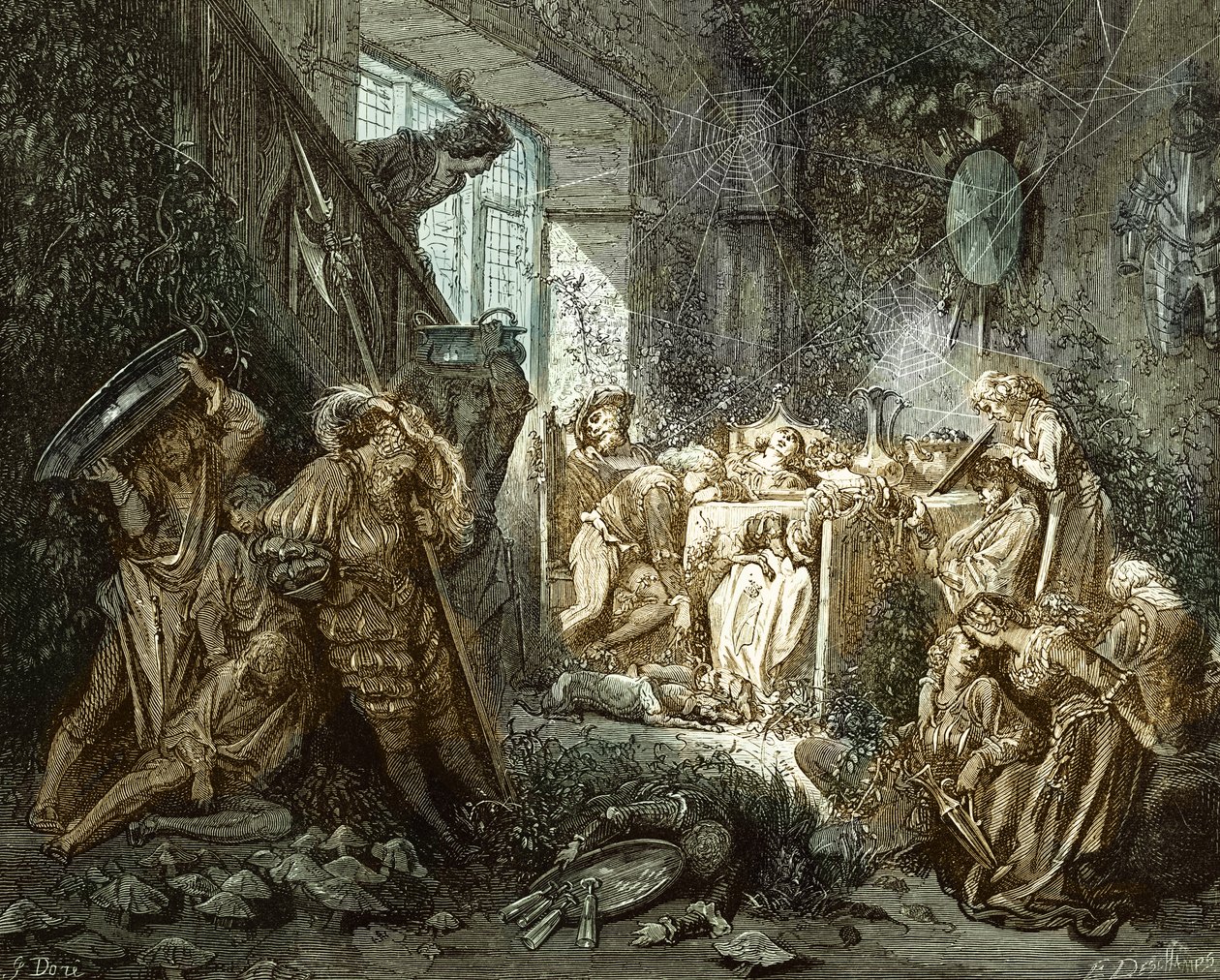 La Bella Durmiente: Príncipe en el salón de banquetes de Gustave Dore