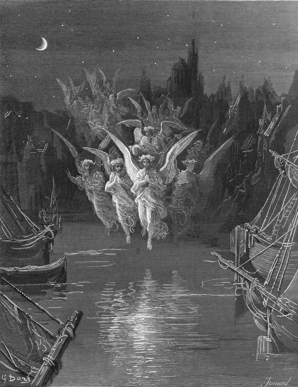 Los espíritus angélicos dejan los cuerpos muertos y aparecen en sus propias formas de luz, escena de 
