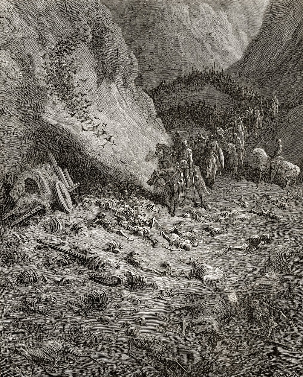 El ejército de la Segunda Cruzada encuentra los restos de los soldados de la Primera Cruzada, ilustración de 