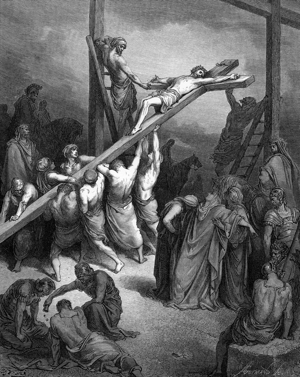 La erección de la cruz de Gustave Dore