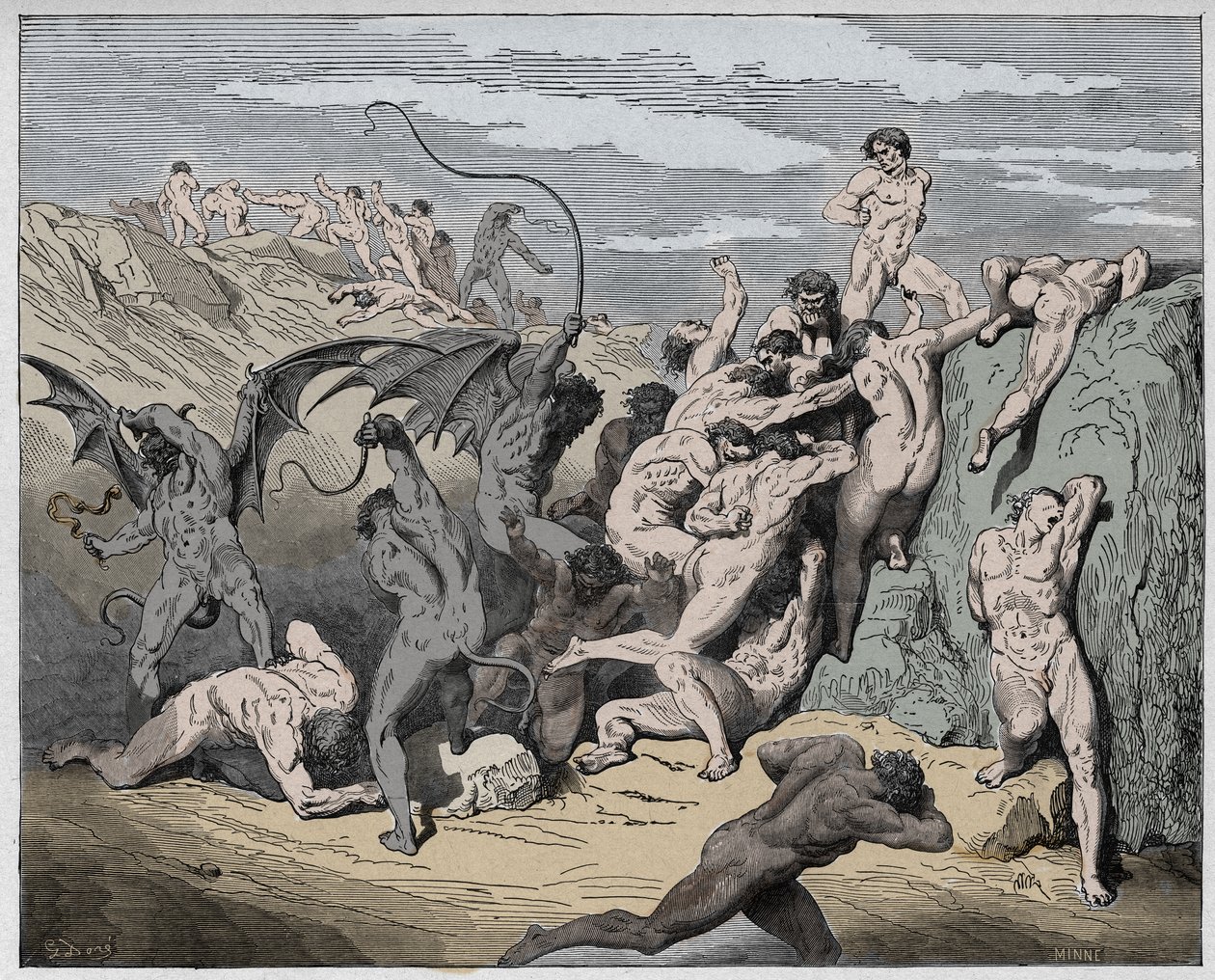 Inferno, Canto 18: Demonios y seductores, ilustración de La Divina Comedia de Dante Alighieri, 1885 de Gustave after Dore