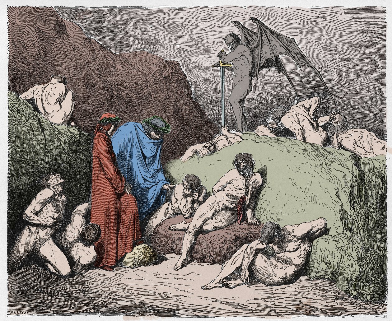 Inferno, Canto 28: Sembradores de discordia mutilados en la novena bolgia, ilustración de La Divina Comedia de Dante Alighieri, 1885 de Gustave after Dore