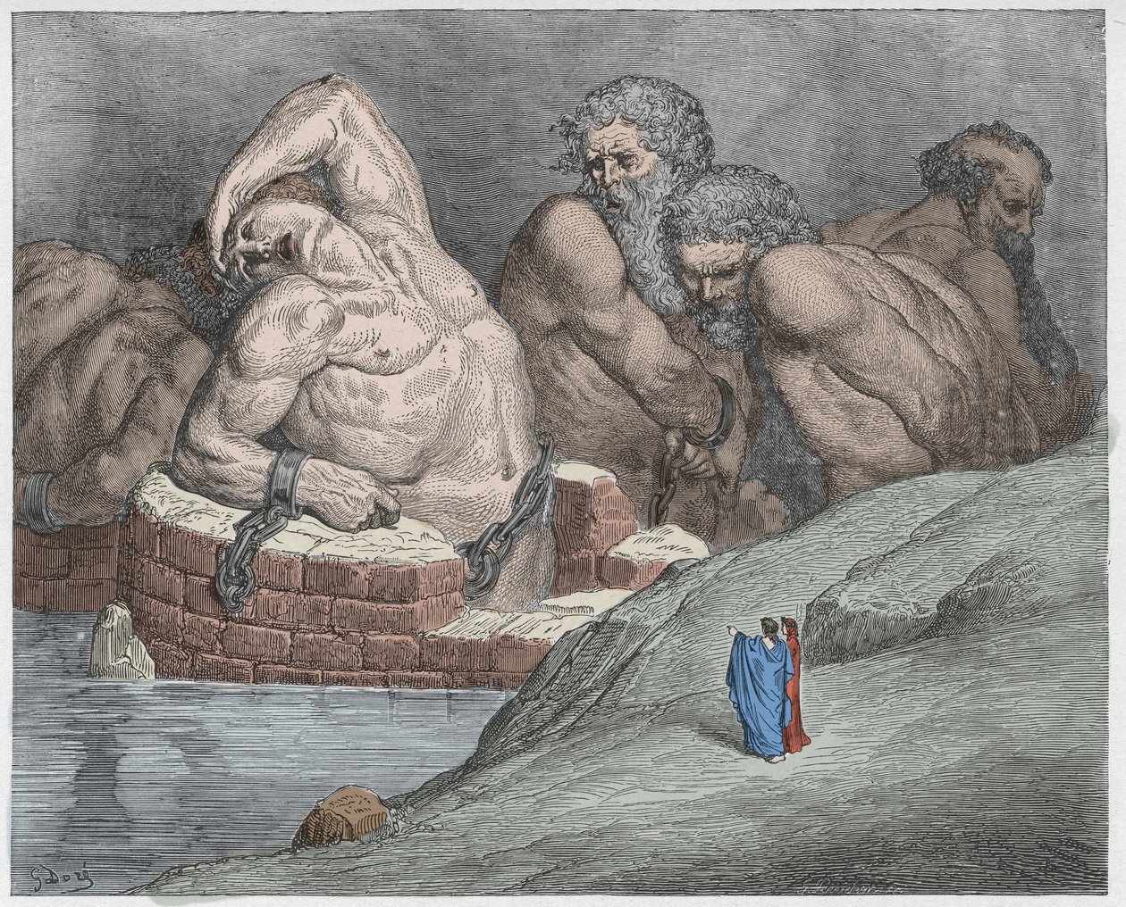 Inferno, Canto 31: Efialtes encadenado entre los gigantes, ilustración de La Divina Comedia de Dante Alighieri, 1885 de Gustave after Dore