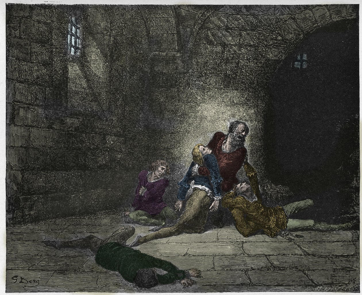 Inferno, Canto 33: Gaddo muere ante los ojos de su padre, ilustración de La Divina Comedia de Dante Alighieri, 1885 de Gustave after Dore