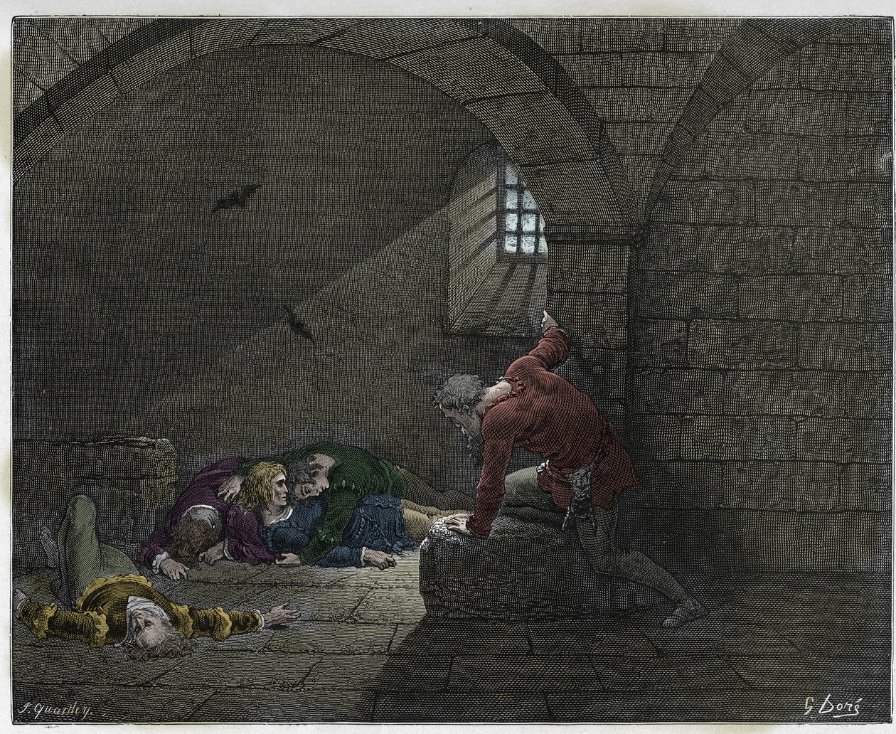 Inferno, Canto 33: Ugolino en la celda con sus cuatro hijos muertos, ilustración de La Divina Comedia de Dante Alighieri, 1885 de Gustave after Dore