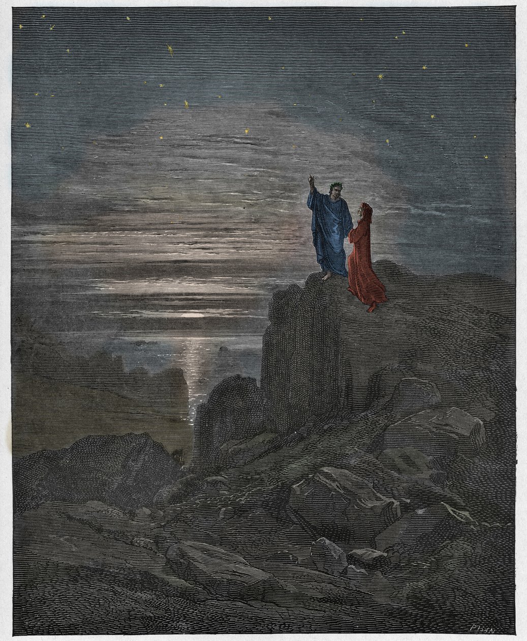 Inferno, Canto 34: Los poetas emergen del infierno, ilustración de La Divina Comedia de Dante Alighieri, 1885 de Gustave after Dore