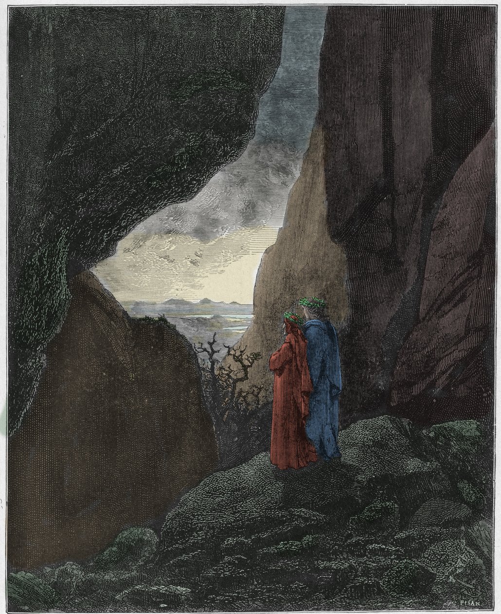 Inferno, Canto 34: Virgilio y Dante ascienden al mundo superior, ilustración de La Divina Comedia de Dante Alighieri, 1885 de Gustave after Dore
