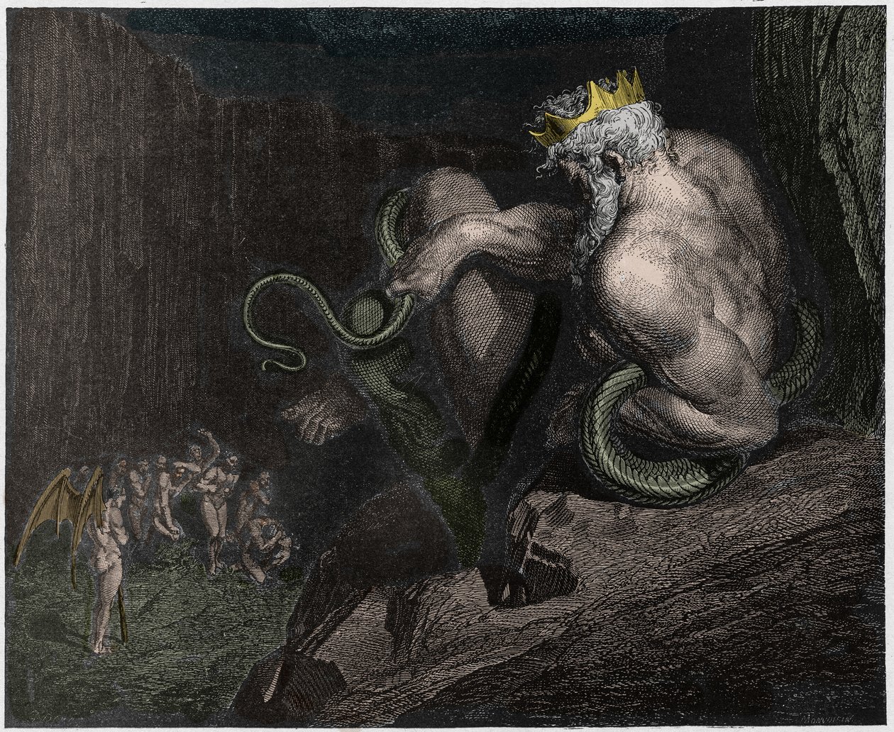 Infierno, Canto 5: Minos juzga las transgresiones y despacha las almas, ilustración de La Divina Comedia de Dante Alighieri, 1885 de Gustave after Dore