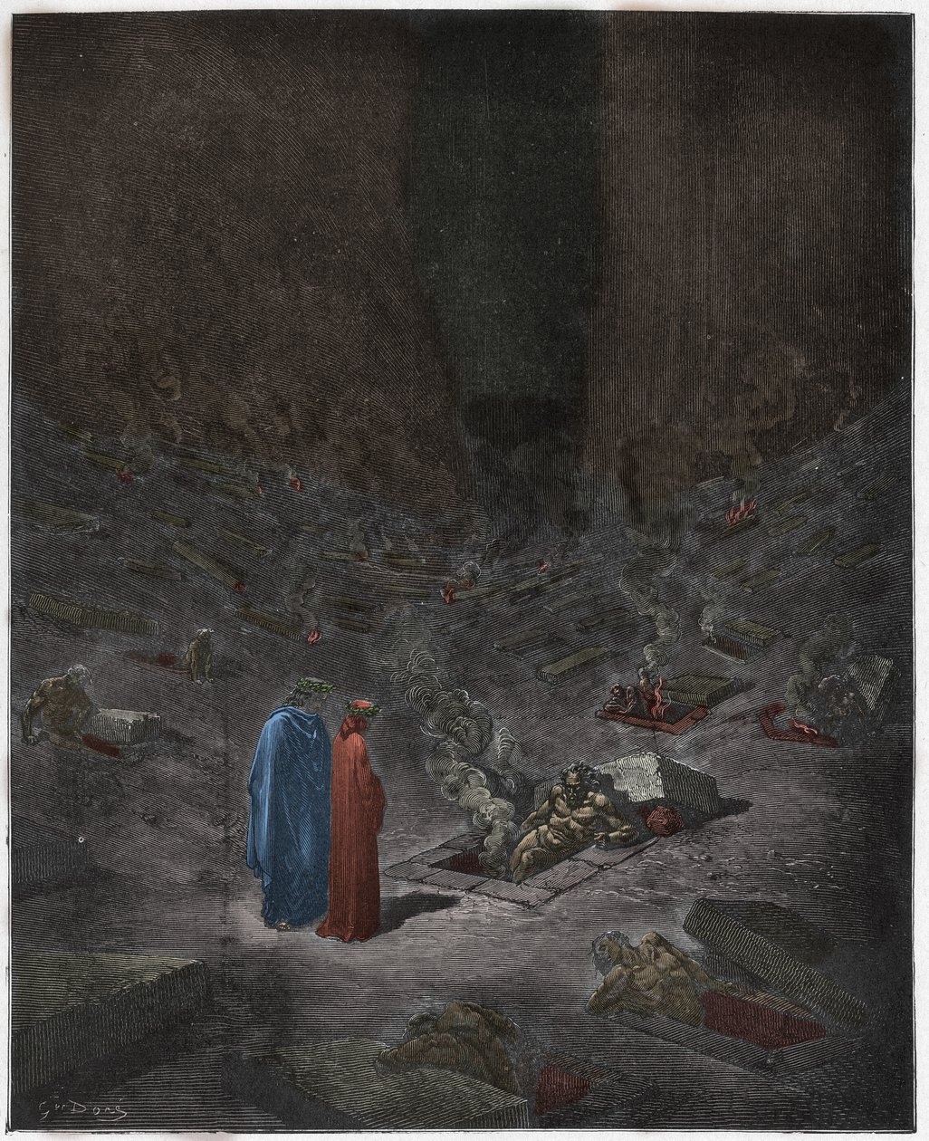 Inferno, Canto 9: Los sepulcros ardientes de los herejes, ilustración de La Divina Comedia de Dante Alighieri, 1885 de Gustave after Dore