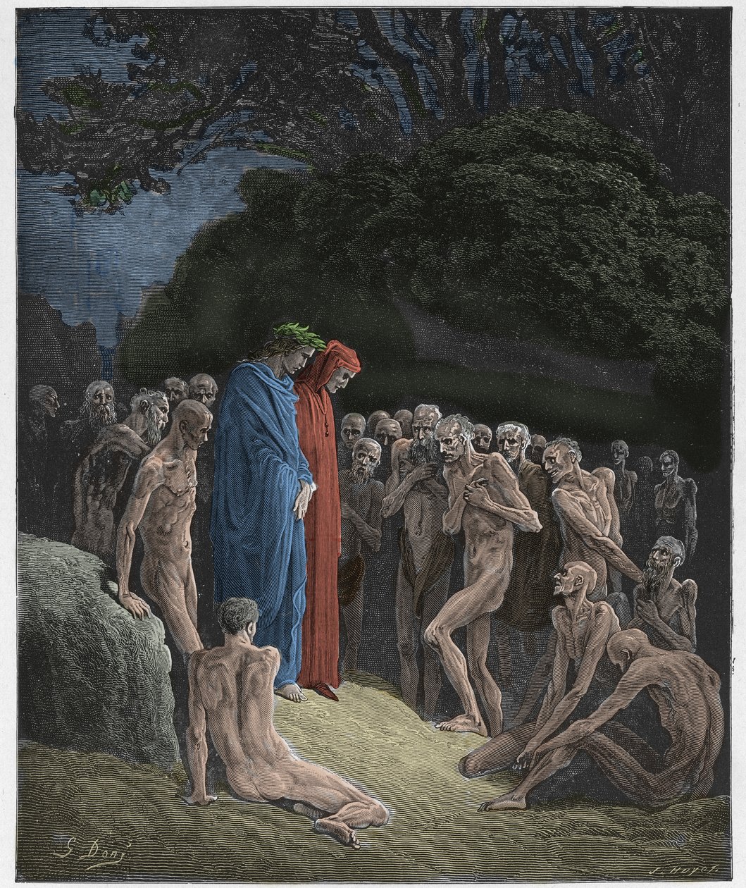 Purgatorio, Canto 23: Las almas de los glotones, ilustración de La Divina Comedia de Dante Alighieri, 1885 (grabado coloreado digitalmente) de Gustave after Dore