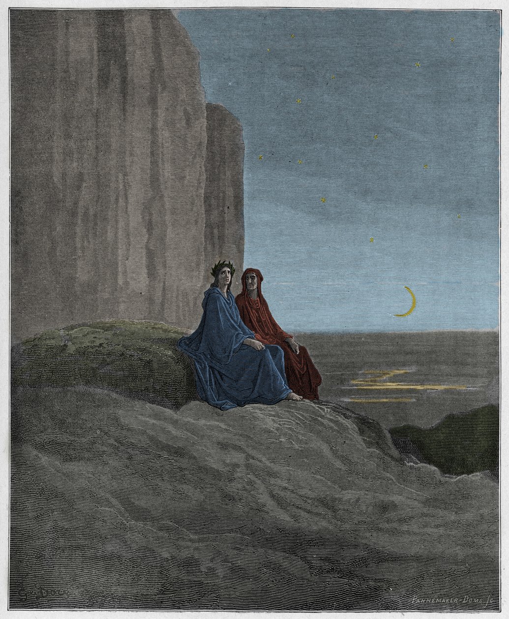 Purgatorio, Canto 9: Crepúsculo, ilustración de La Divina Comedia de Dante Alighieri, 1885 de Gustave after Dore