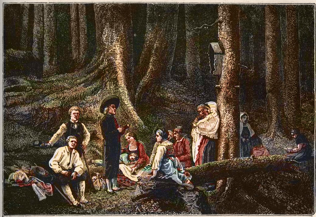Los peregrinos de la Abadía de Santa Odilia (Santa Odilia - patrona de Alsacia) grabado por Gustave Brion (1824-77) de Gustave (after) Brion
