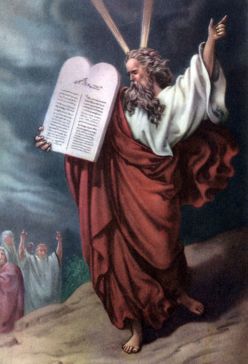 Moisés y las tablas de la Ley, c; década de 1950 (postal) de Gustave (after) Dore
