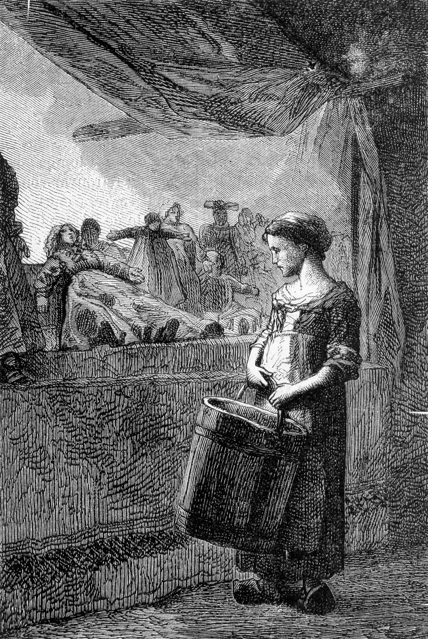 Cosette frente a la tienda de juguetes - en "Los Miserables" de Victor Hugo, ilustrado por Brion, ed. Hetzel y Lacroix de Gustave Brion