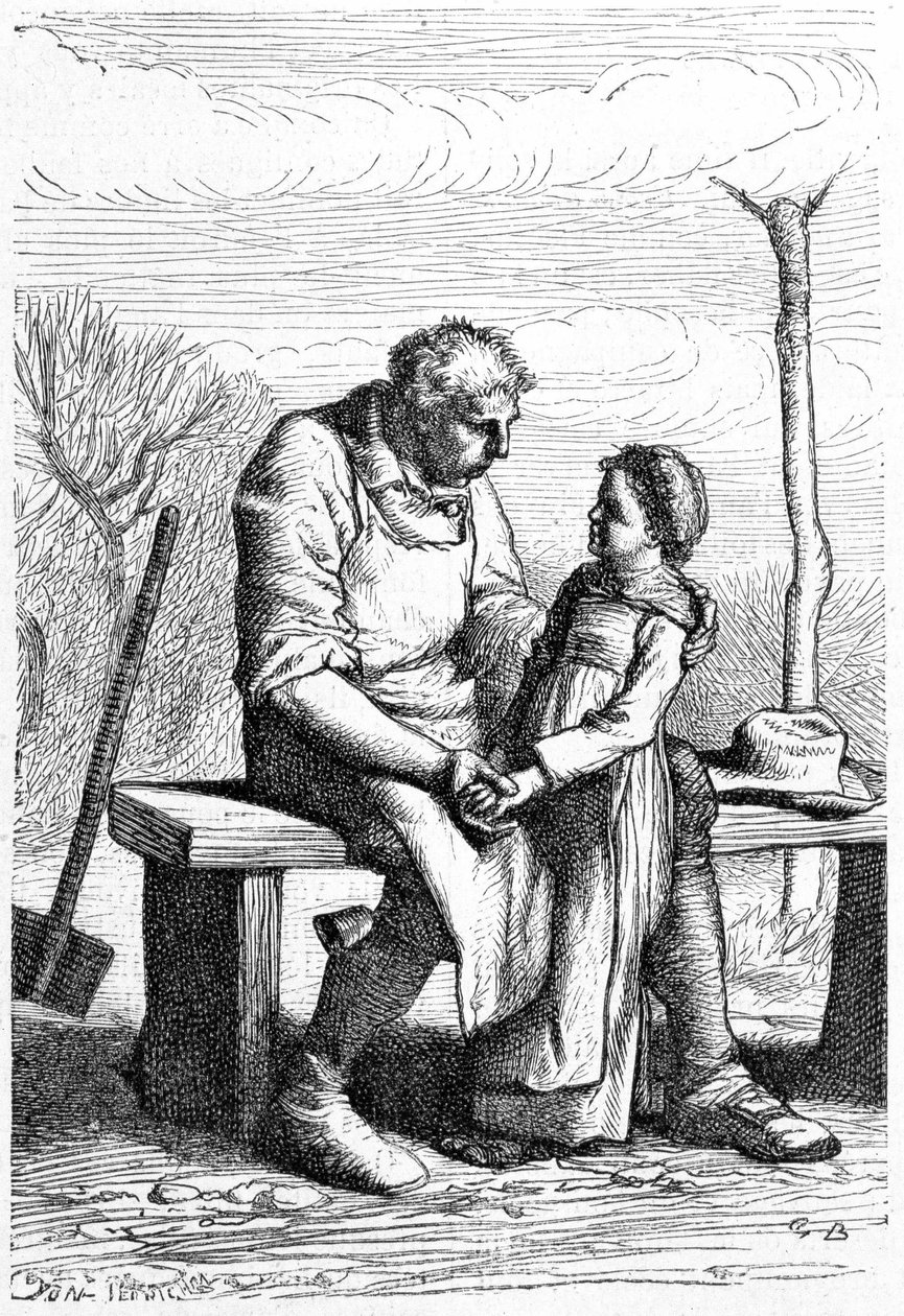 Cosette y Jean Valjean - en “Los Miserables” de Victor Hugo, ilustrado por Brion, ed. Hetzel y Lacroix de Gustave Brion
