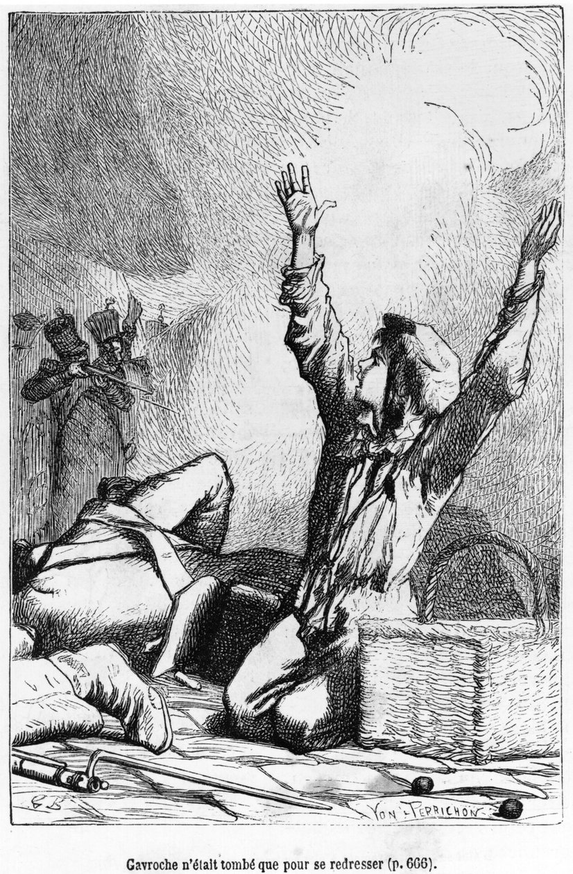 Gavroche había caído solo para levantarse de nuevo, ilustración de 