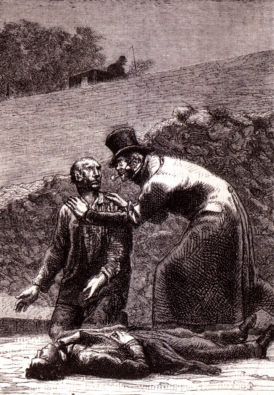 Javert reconoce a Valjean - en “Los Miserables” por Victor Hugo, ilustrado por Brion, ed. Hetzel y Lacroix de Gustave Brion