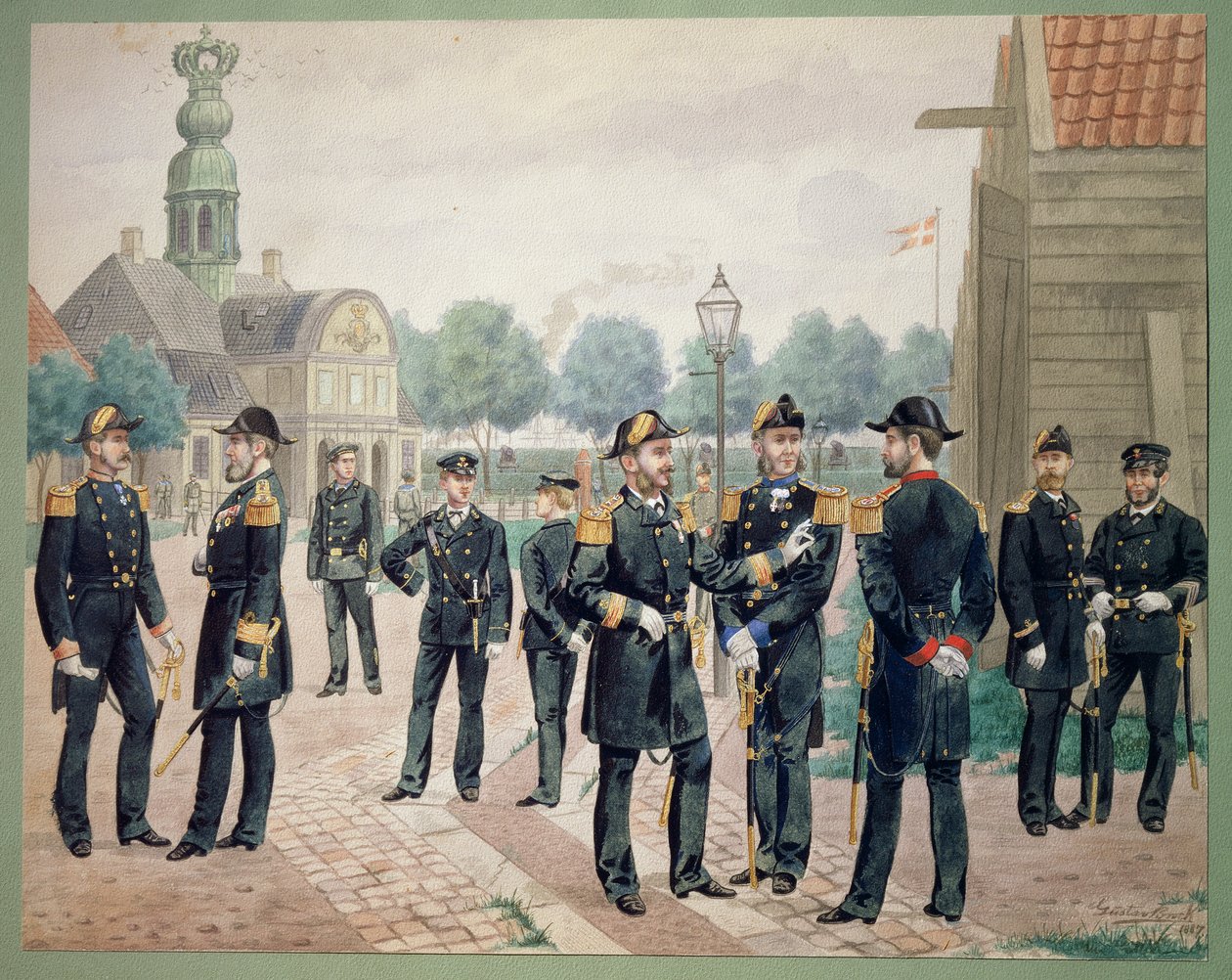 Oficiales de la marina danesa en la Academia. Acuarela de Gustav Brock de Gustave Brock