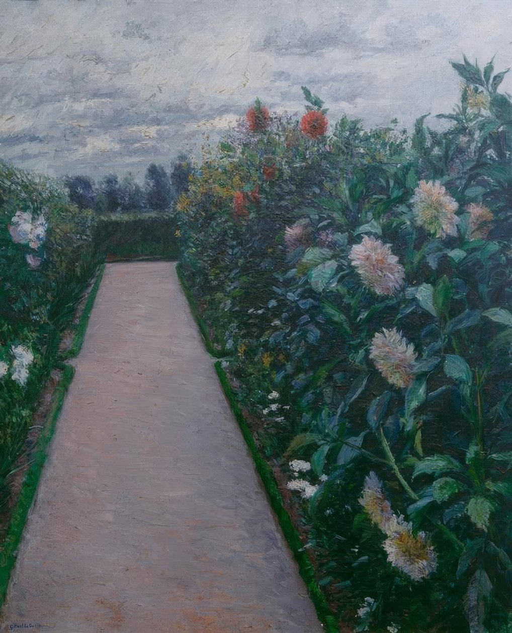 Avenida de jardín y macizos de dalias, Petit Gennevilliers de Gustave Caillebotte
