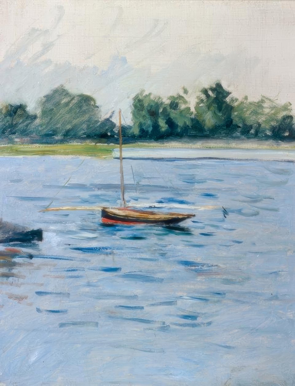 Barco fondeado en el Sena de Gustave Caillebotte