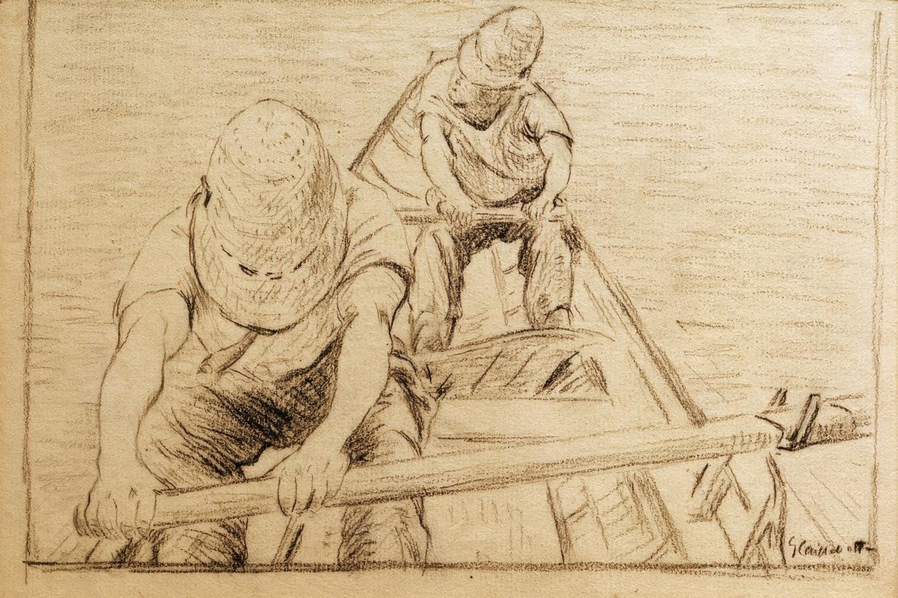 Canotiers remando en el Yerres de Gustave Caillebotte