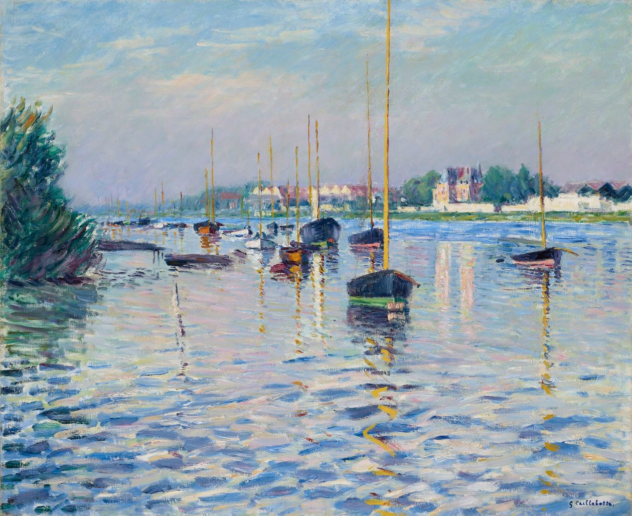 Francés: Bateaux au mouillage sur la Seine à Argenteuil Barcos amarrados en el Sena en Argenteuil de Gustave Caillebotte