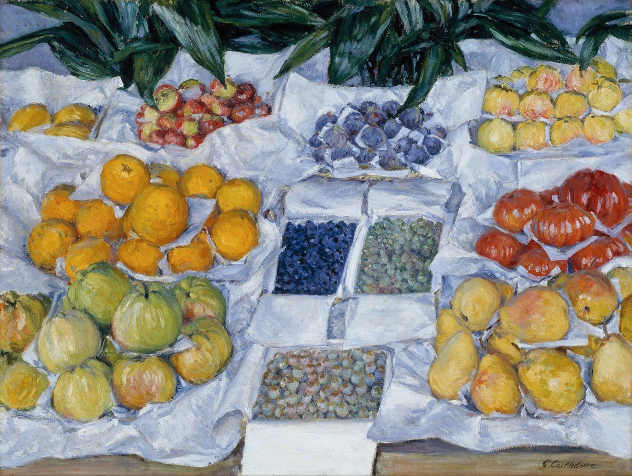 Fruta expuesta en un soporte de Gustave Caillebotte