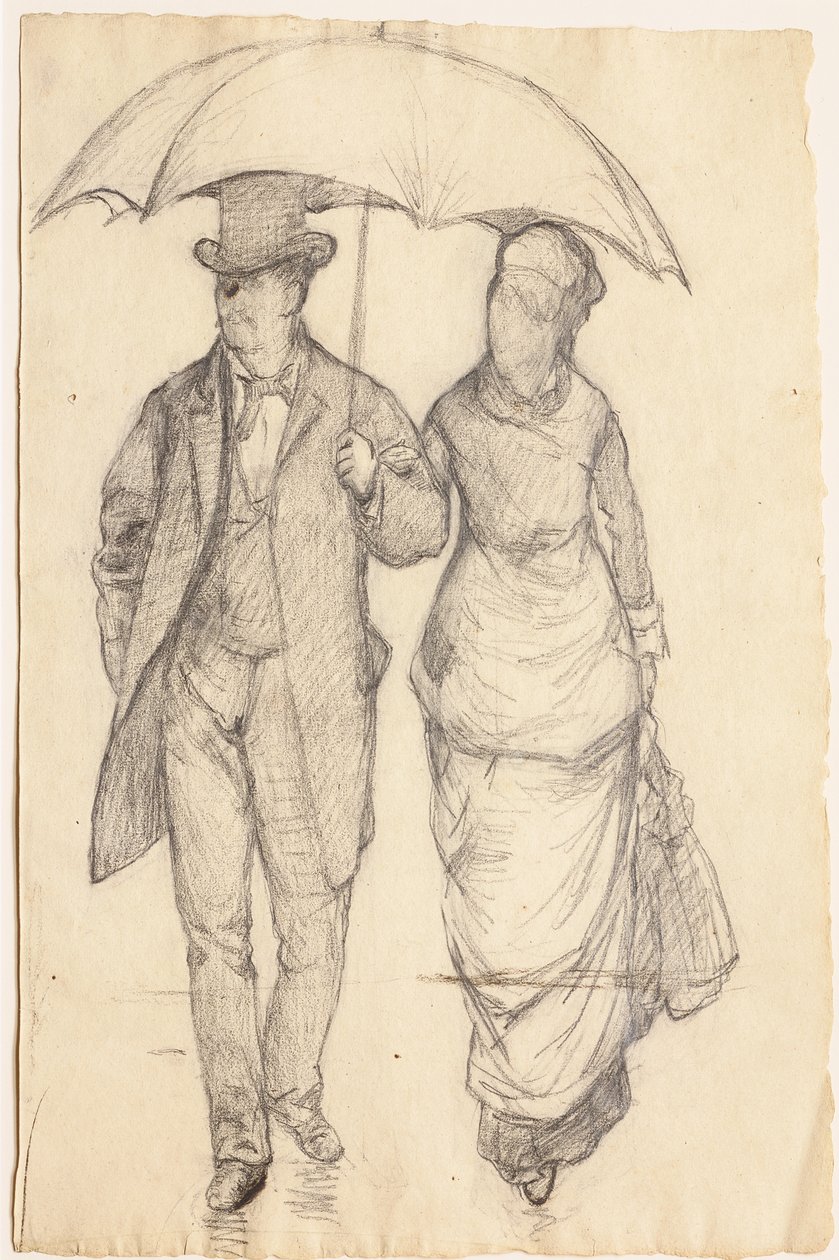 Hombre y mujer bajo un paraguas de Gustave Caillebotte