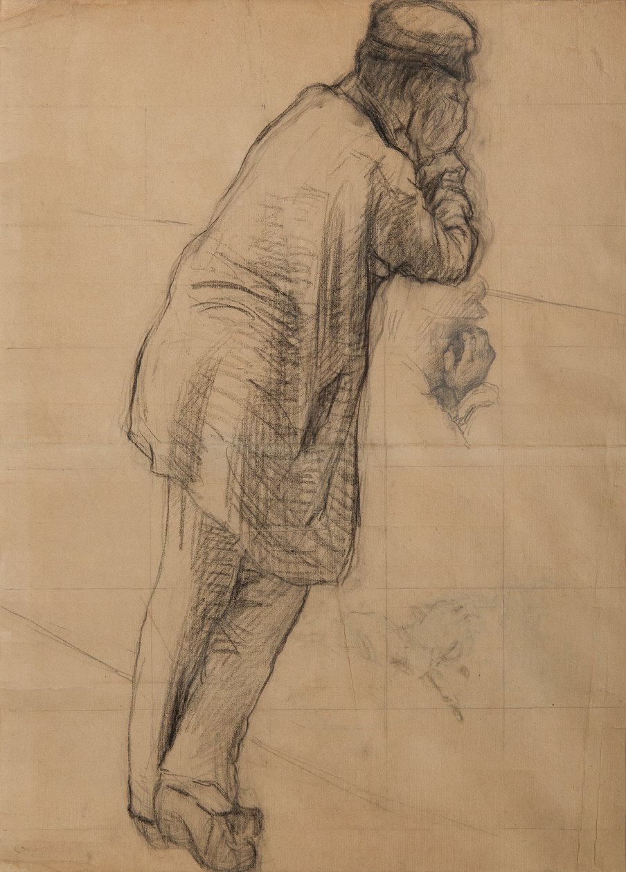Estudio para El puente de Europa: Hombre apoyado en los codos c.1876 (lápiz sobre papel) de Gustave Caillebotte