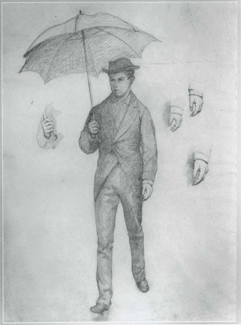 Estudio para Joven con paraguas (lápiz sobre papel) de Gustave Caillebotte