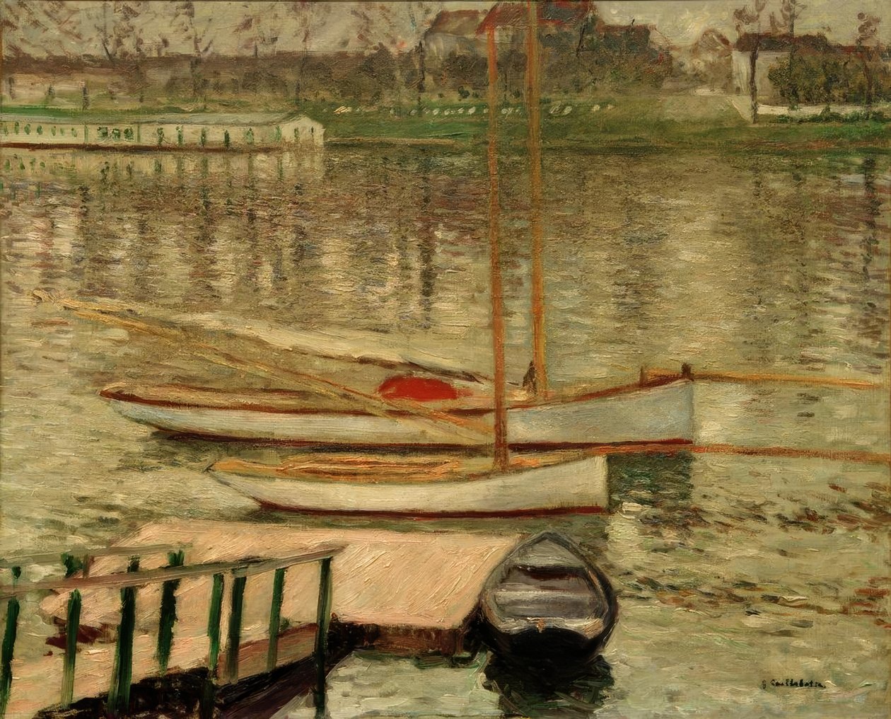 Veleros anclados en el Sena de Gustave Caillebotte