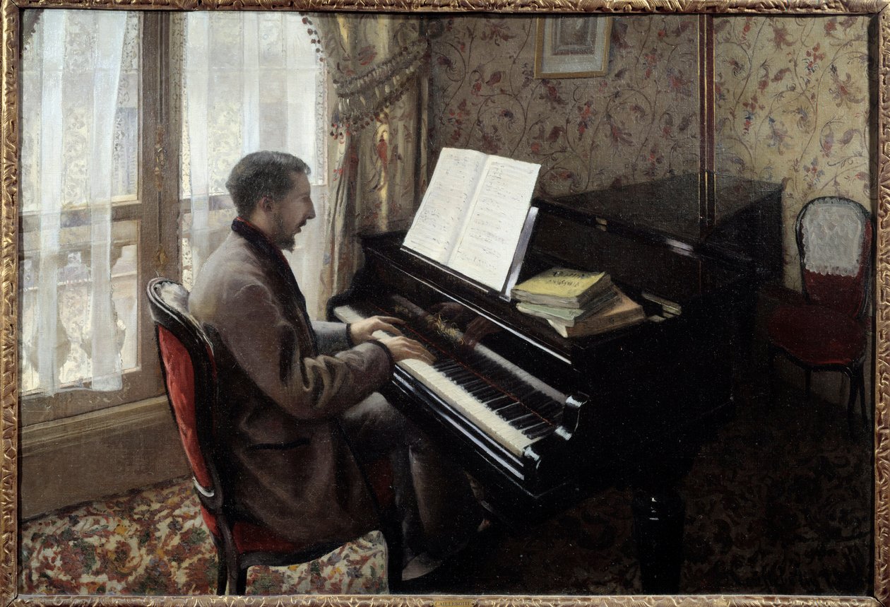 Joven tocando el piano de Gustave Caillebotte