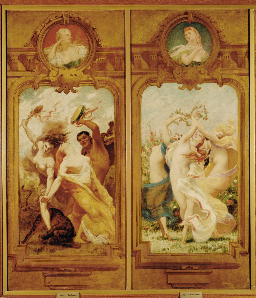 El Foyer de la Danse tiene cuatro murales de Boulanger que muestran una Danse Bachique, Bacchanalia, y una danse champetre, una danza campestre ... (pintura mural) de Gustave Clarence Rodolphe Boulanger