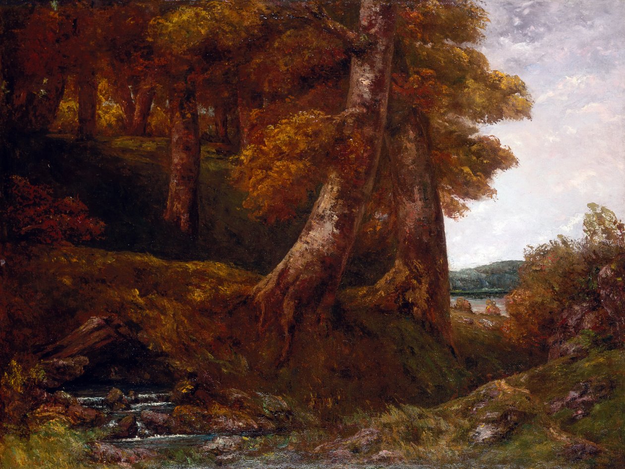 Entrando en el bosque, c.1855 (óleo sobre lienzo) de Gustave Courbet