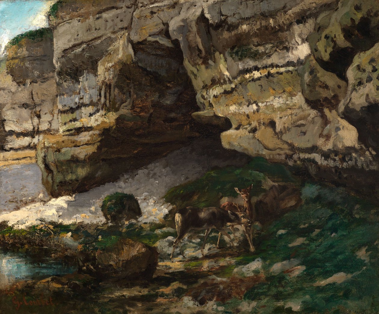 Paisaje rocoso con ciervos de Gustave Courbet
