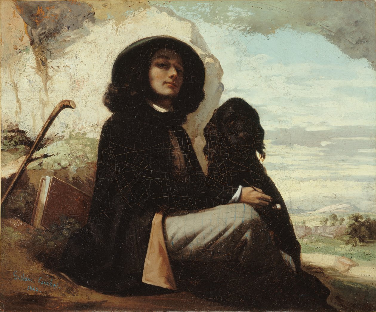 francés:  Autoportrait dit Courbet au chien noir Autorretrato con un perro negro de Gustave Courbet