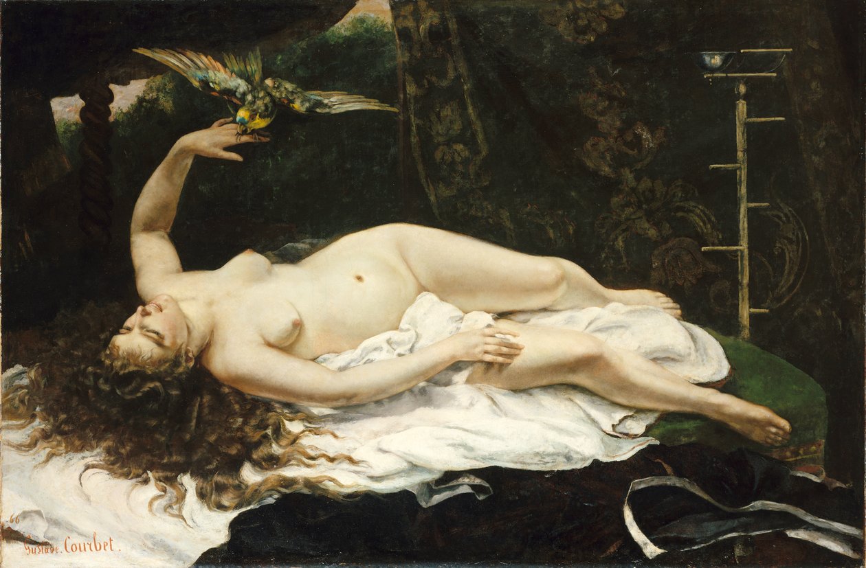 En francés:  La Femme au perroquet Mujer con loro de Gustave Courbet