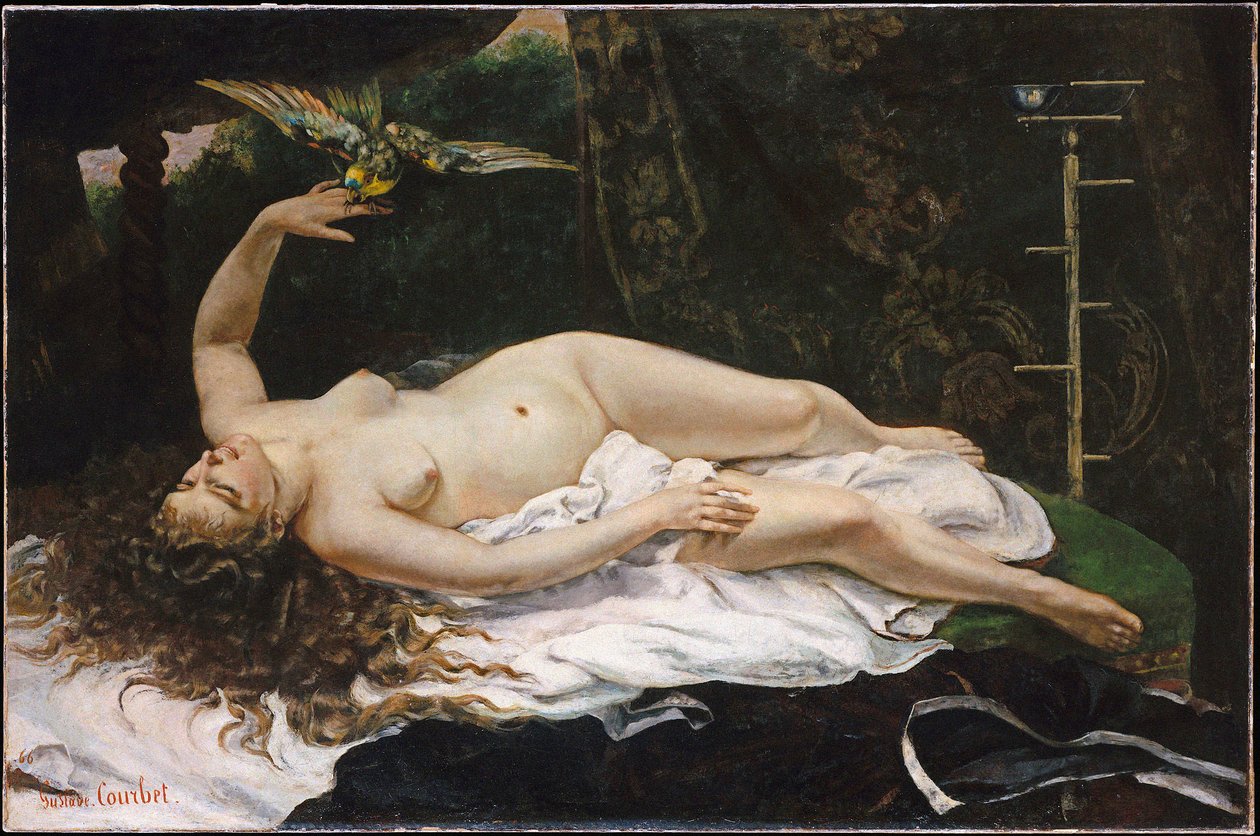 En francés:  La Femme au perroquet Mujer con loro de Gustave Courbet