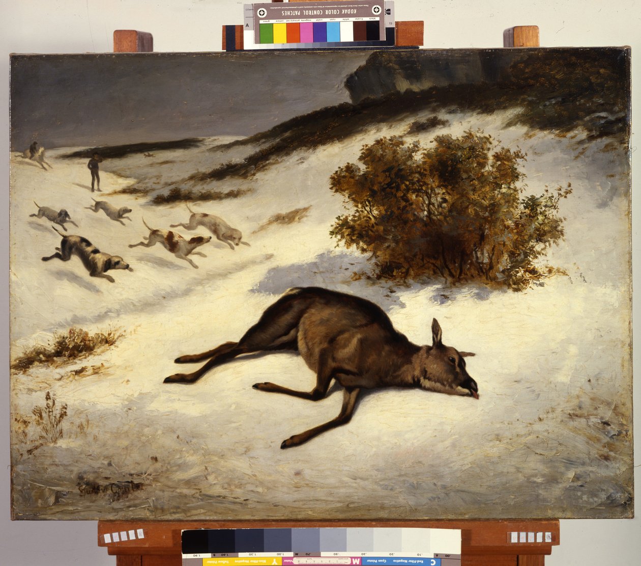 Una cierva, abatida en la nieve de Gustave Courbet