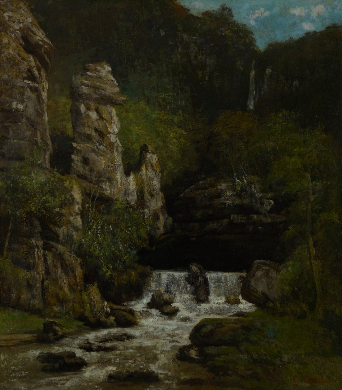 paisaje con una cascada de Gustave Courbet