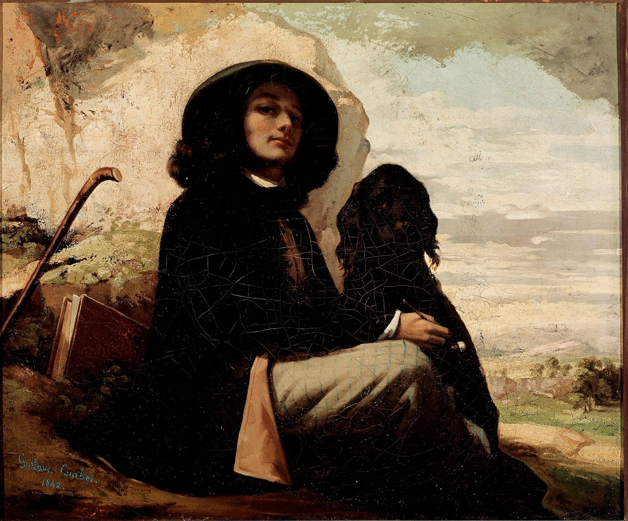 Autorretrato con perro negro por Gustave Courbet (1819-1877) 1842 de Gustave Courbet