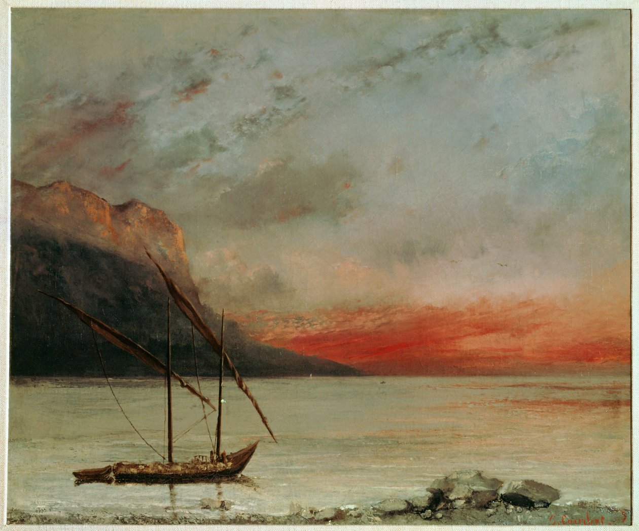 Puesta de sol en el lago Lemán (pintura sobre lienzo) de Gustave Courbet