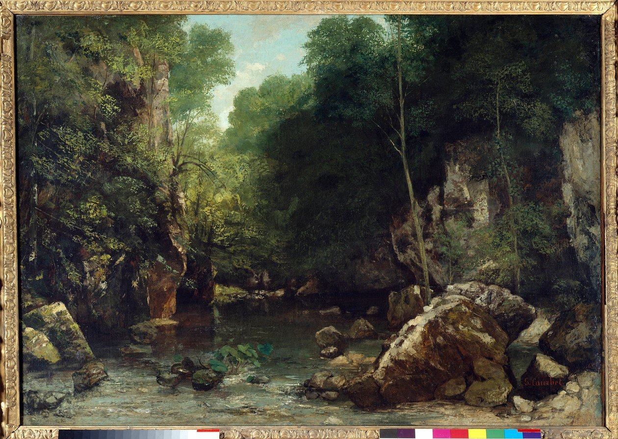 El arroyo cubierto, conocido como la entrada al Valle del Pozo Negro, Doubs: Efecto del crepúsculo de Gustave Courbet
