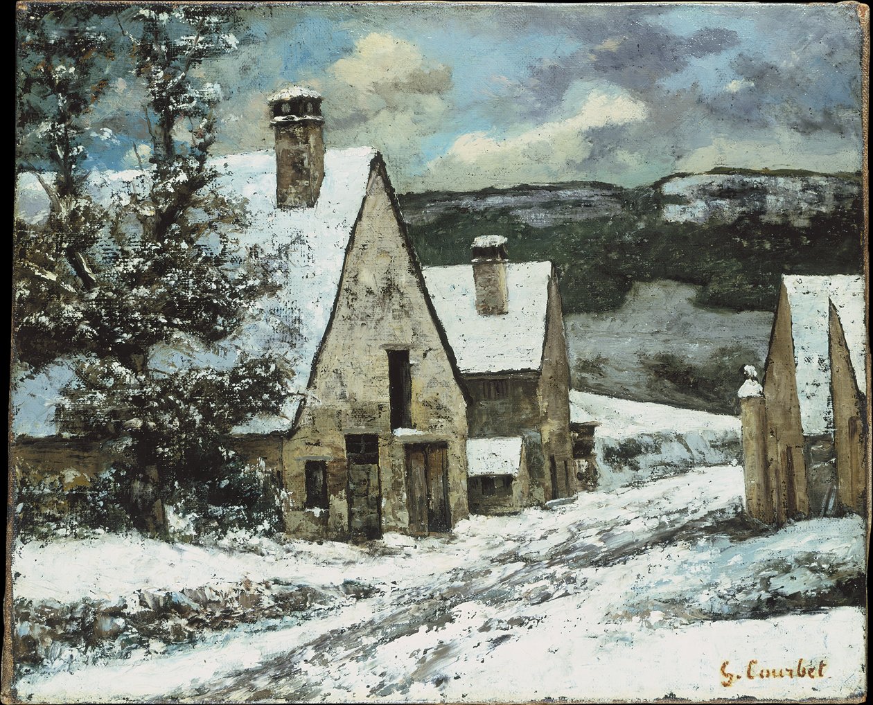 Village Edge en invierno de Gustave Courbet