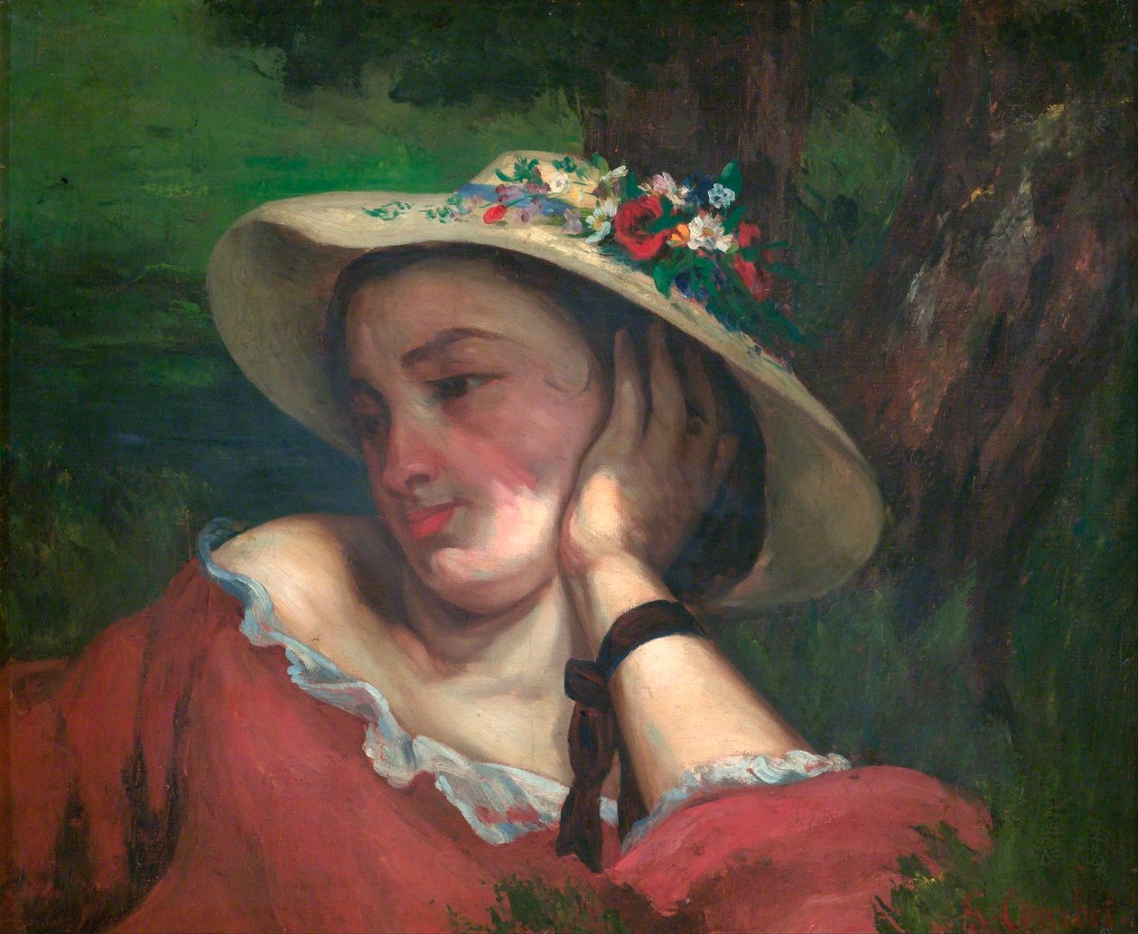 Mujer con flores en su sombrero de Gustave Courbet