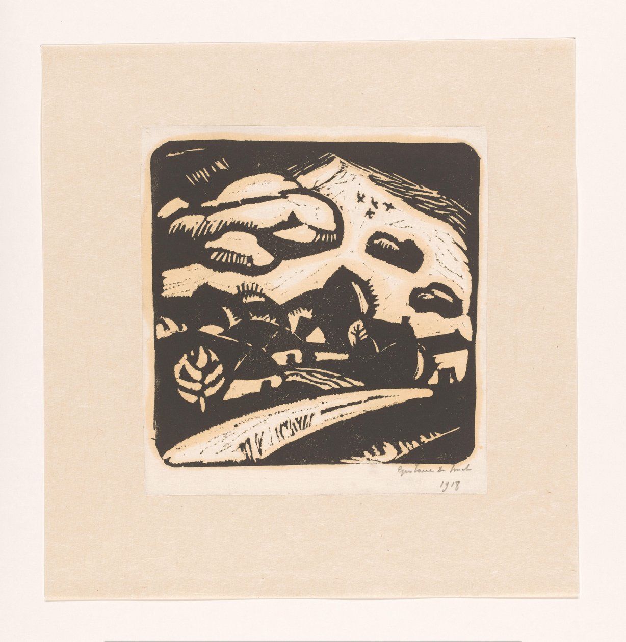 Paisaje con casas, carretera y montaña de Gustave De Smet (signed by artist)