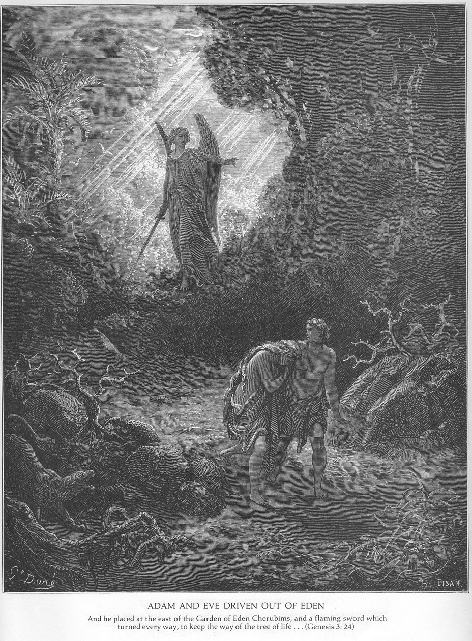 Adán y Eva son expulsados del Edén de Gustave Dore