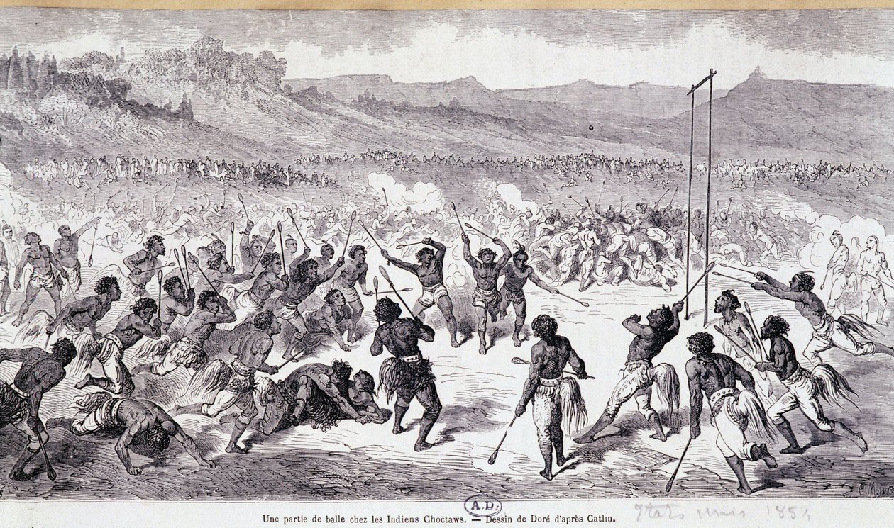 Un juego de pelota en los indios Choctaw - grabado por Gustave Doré de Gustave Dore