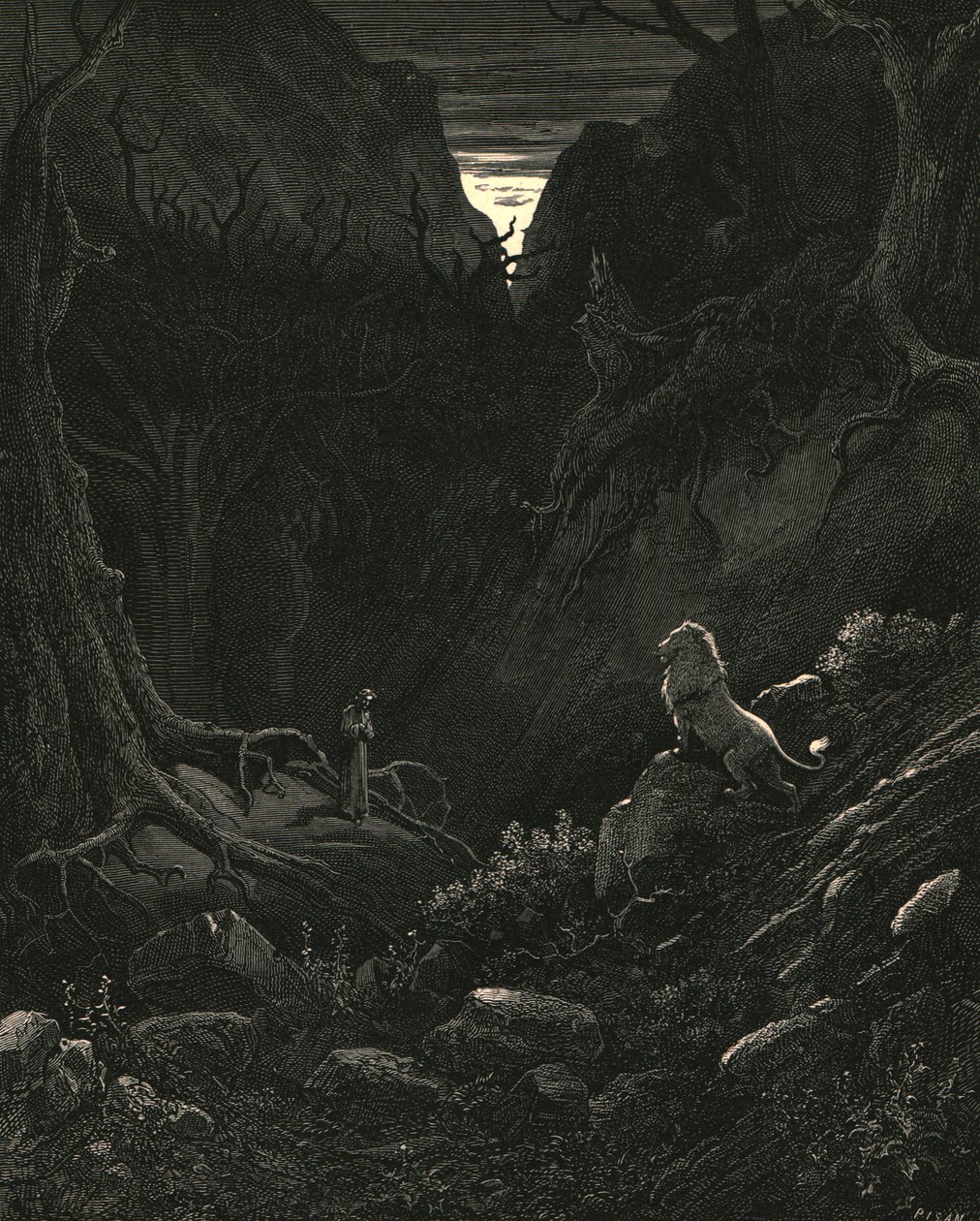 Un león vino, contra mí como apareció, c. 1890 de Gustave Dore