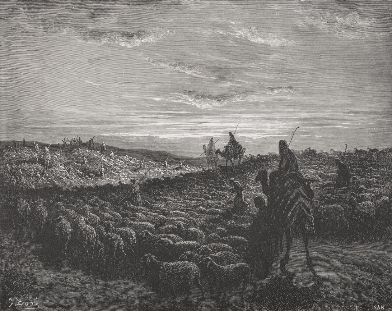 Abraham viajando a la tierra de Canaán, Génesis 13:1-4, ilustración de 